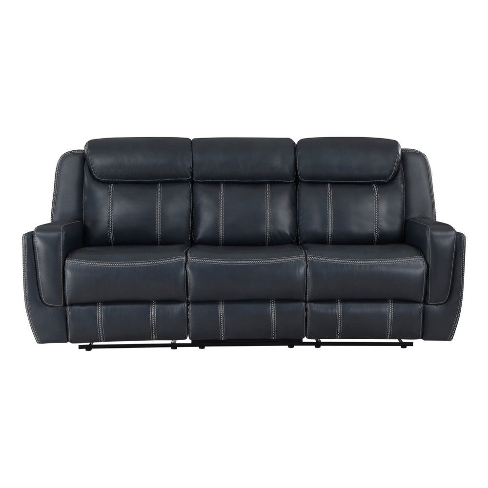 Louise 86 Inch Dual Manual Recliner Blue Faux Leather Sofa Drop Down Table By Casagear Home BM314783