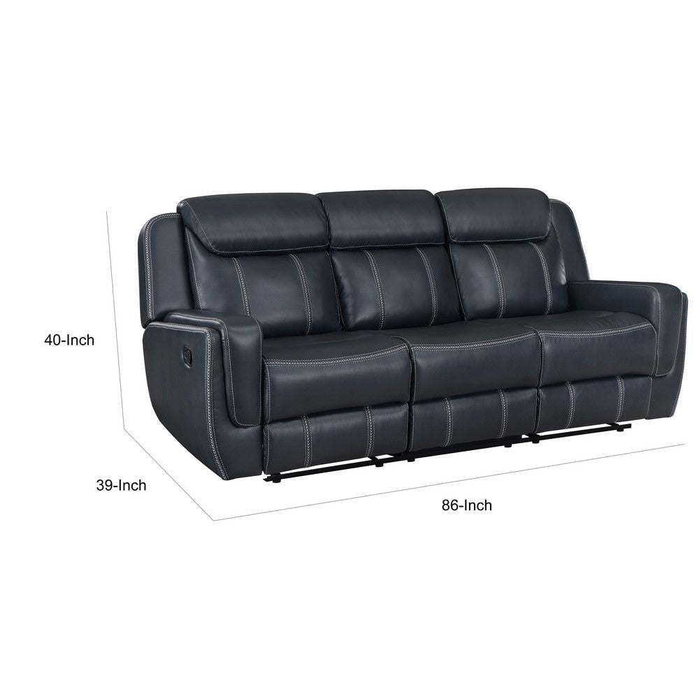 Louise 86 Inch Dual Manual Recliner Blue Faux Leather Sofa Drop Down Table By Casagear Home BM314783