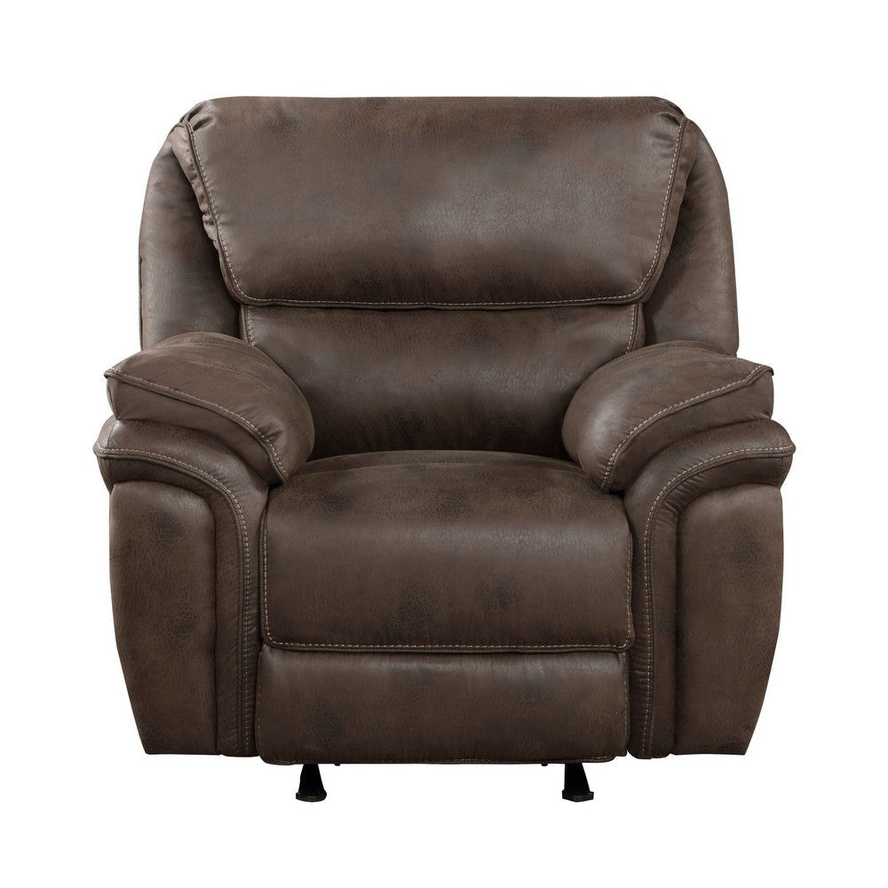 Tony 45 Inch Manual Recliner Chair Cushioned Brown Microfiber Solid Wood By Casagear Home BM314784