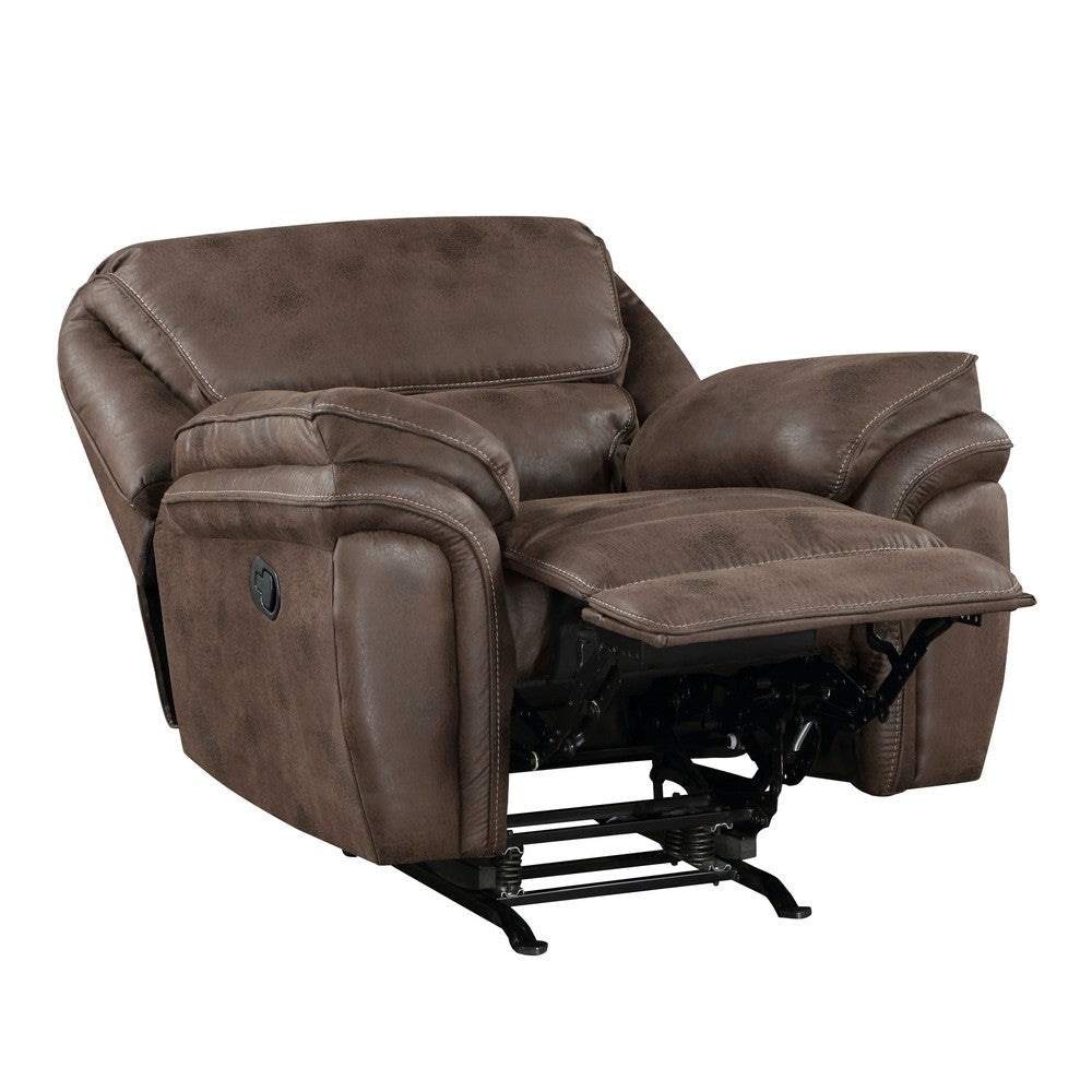 Tony 45 Inch Manual Recliner Chair Cushioned Brown Microfiber Solid Wood By Casagear Home BM314784