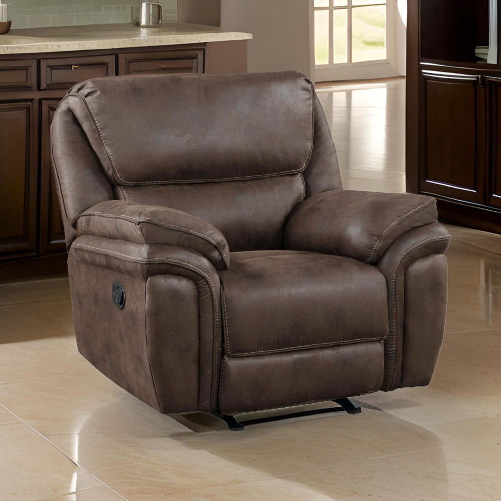 Tony 45 Inch Manual Recliner Chair, Cushioned Brown Microfiber, Solid Wood By Casagear Home