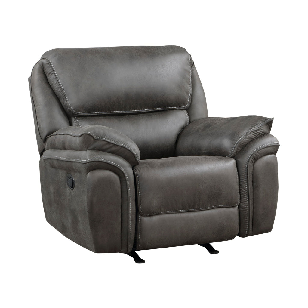 Tony 45 Inch Rocker Manual Recliner Chair, Gray Microfiber, Solid Wood By Casagear Home