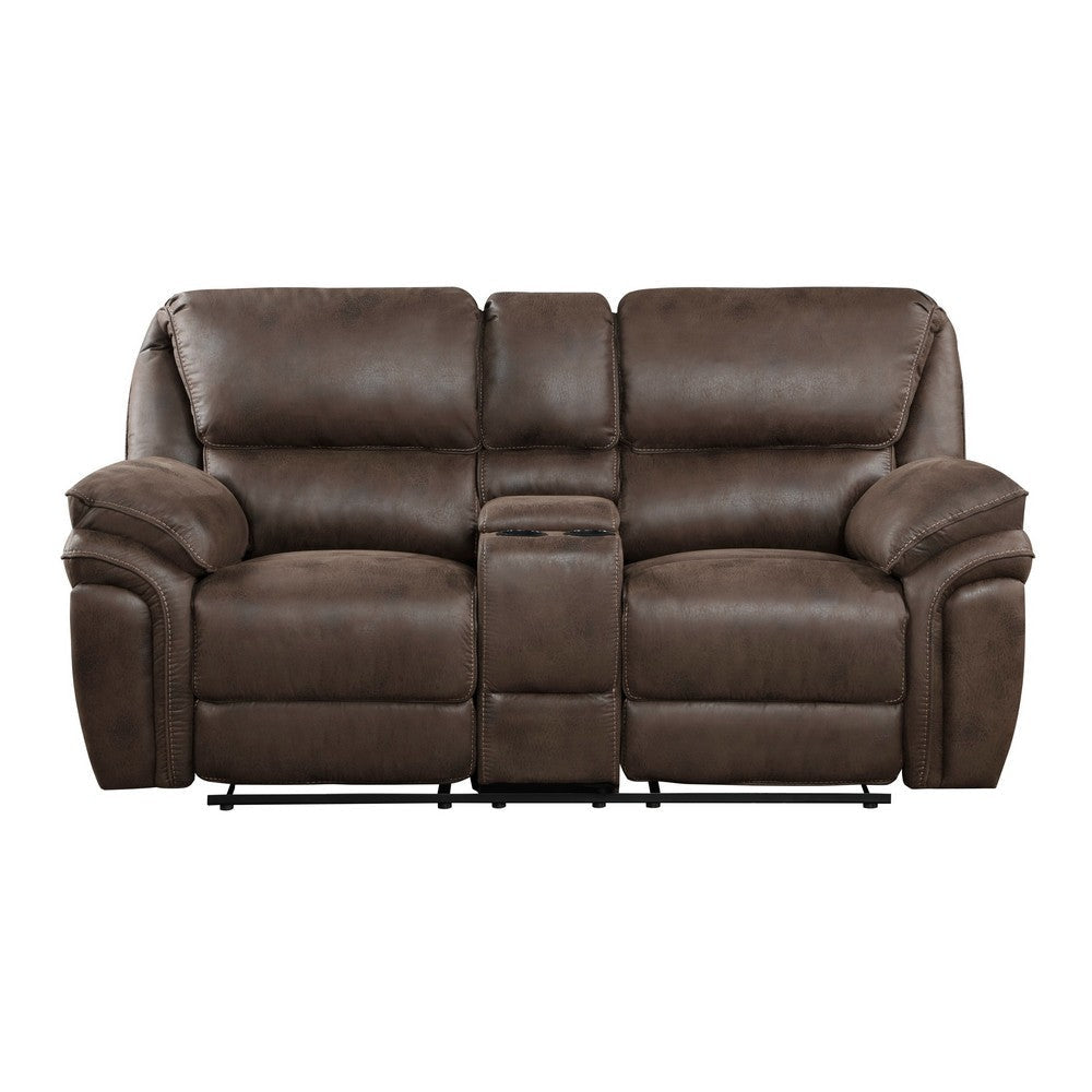 Tony 80 Inch Dual Manual Recliner Loveseat Cupholders Brown Microfiber By Casagear Home BM314788