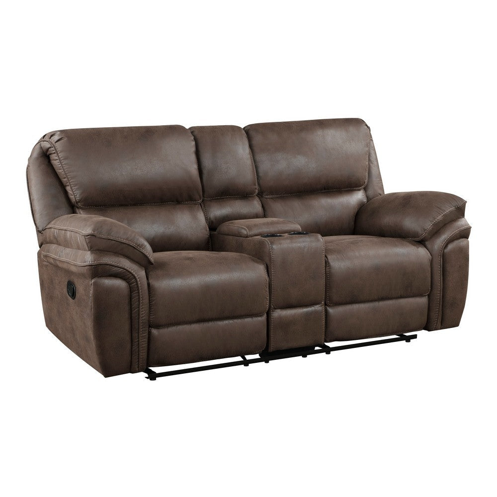 Tony 80 Inch Dual Manual Recliner Loveseat, Cupholders, Brown Microfiber By Casagear Home