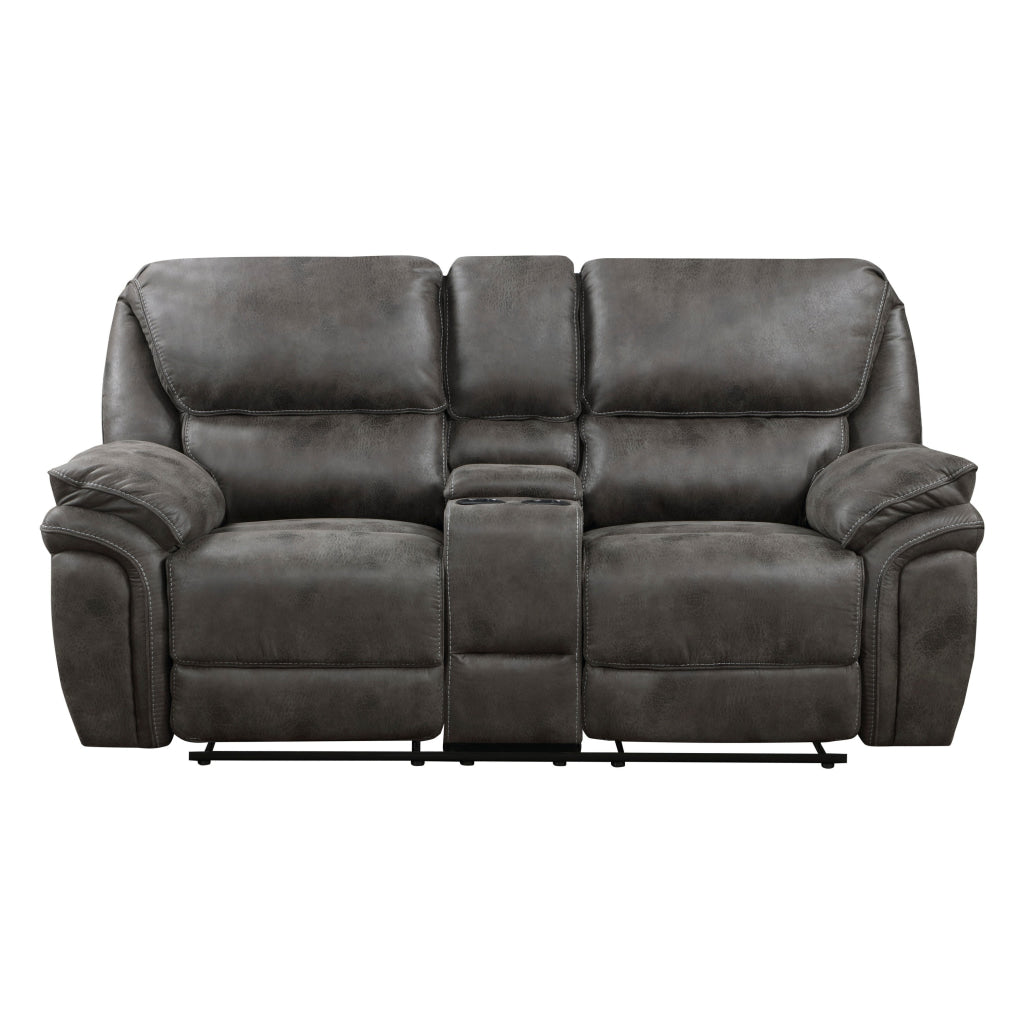 Tony 80 Inch Dual Manual Recliner Loveseat Console Cupholders Gray By Casagear Home BM314789