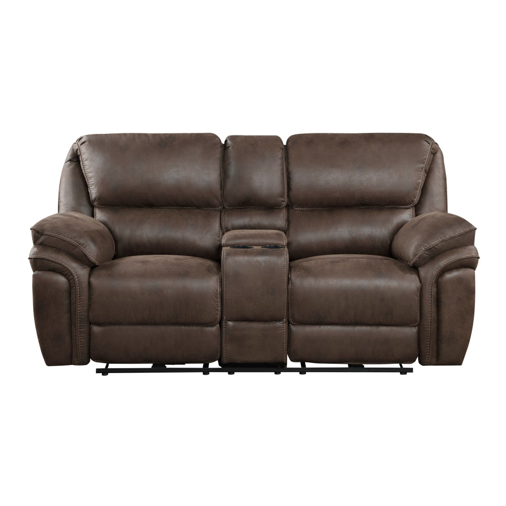 Tony 80 Inch Power Double Recliner Loveseat Console Cupholders USB Brown By Casagear Home BM314790