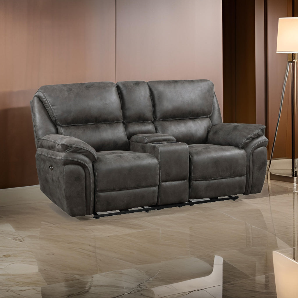 Tony 80 Inch Power Double Recliner Loveseat, Console Cupholders, USB, Gray By Casagear Home