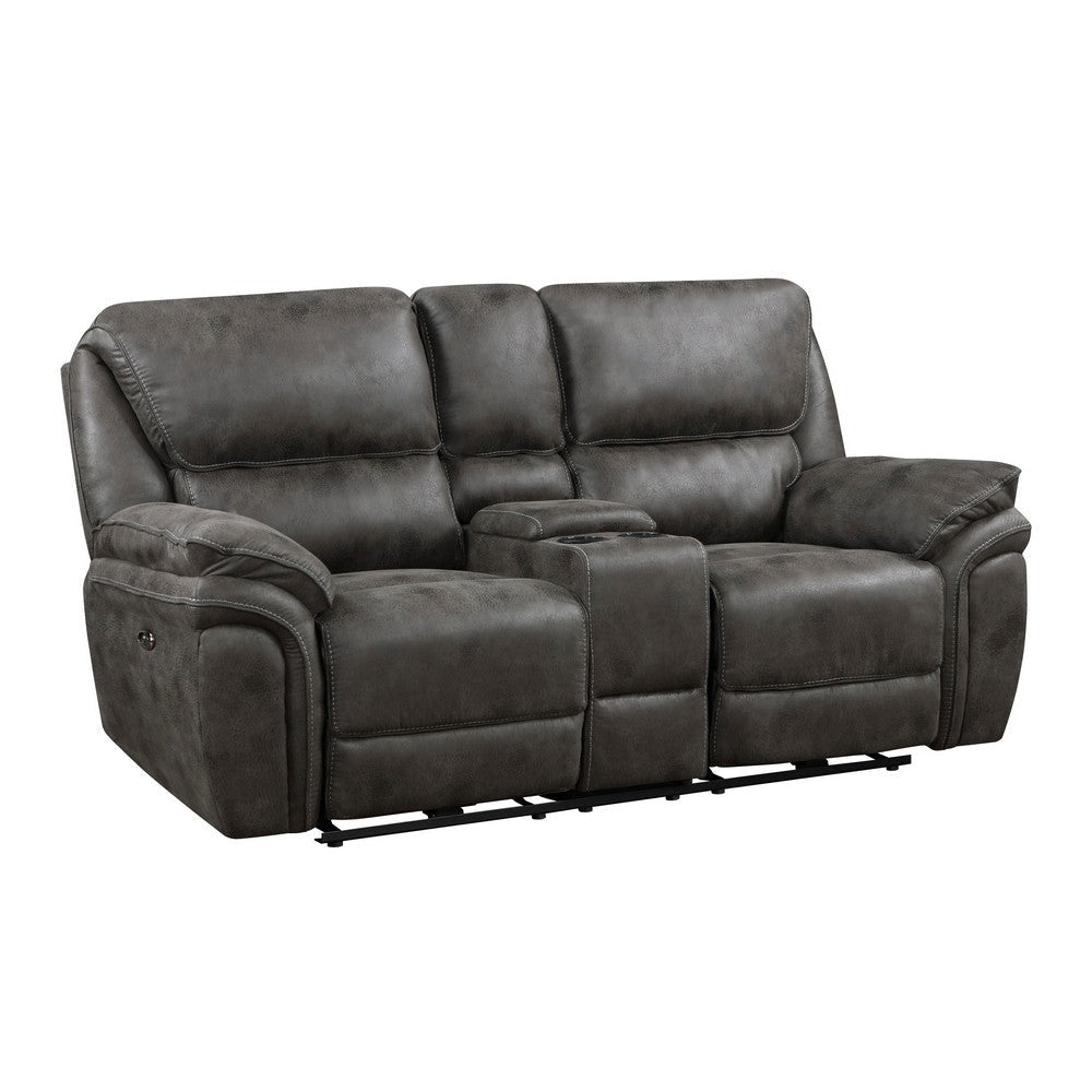 Tony 80 Inch Power Double Recliner Loveseat, Console Cupholders, USB, Gray By Casagear Home