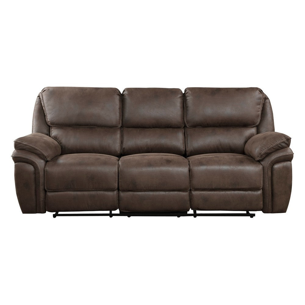 Tony 90 Inch Double Manual Recliner Sofa Brown Microfiber Solid Wood By Casagear Home BM314792