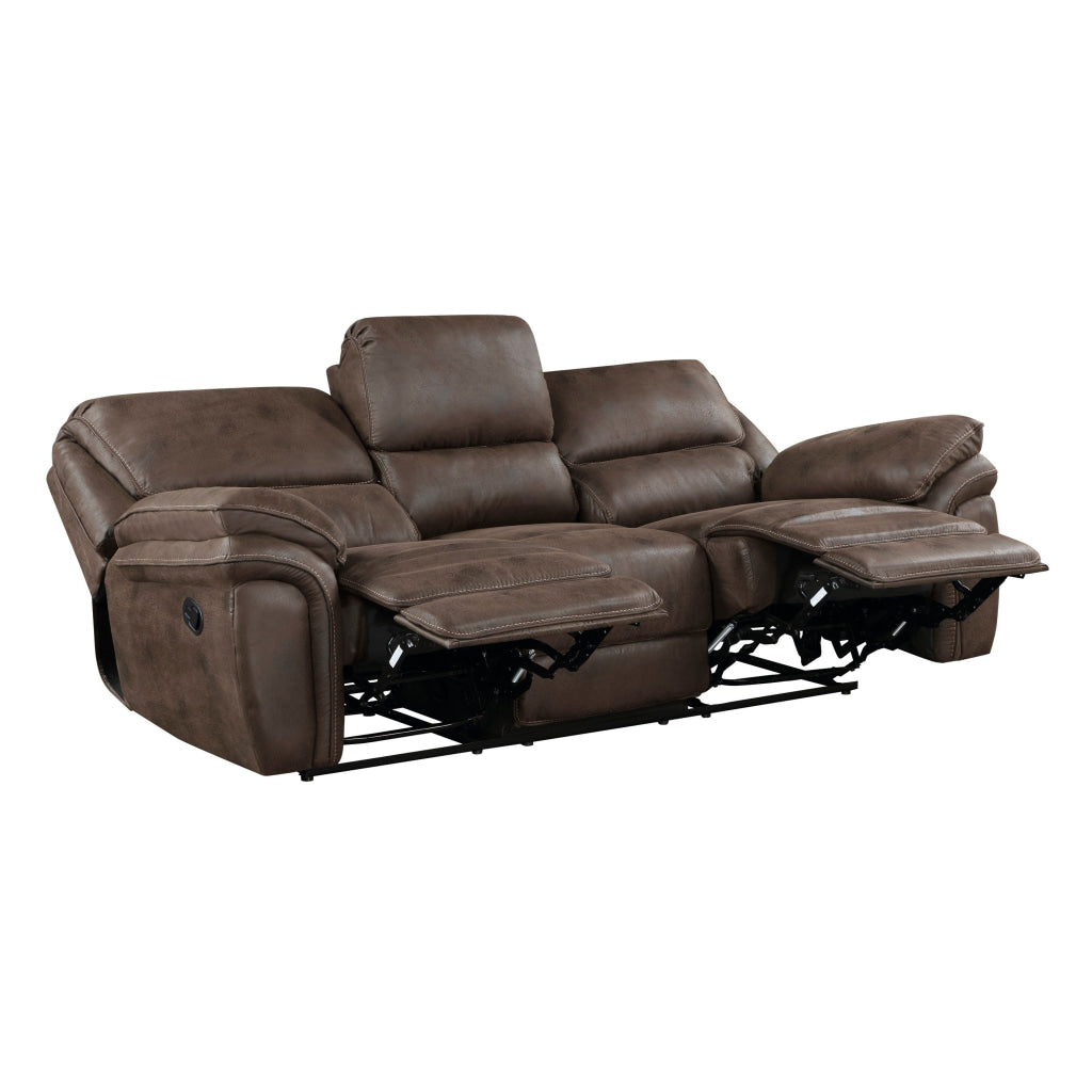 Tony 90 Inch Double Manual Recliner Sofa Brown Microfiber Solid Wood By Casagear Home BM314792