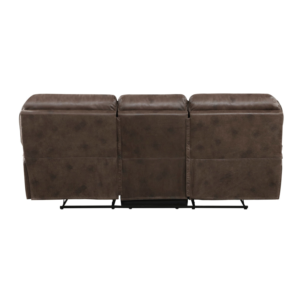 Tony 90 Inch Double Manual Recliner Sofa Brown Microfiber Solid Wood By Casagear Home BM314792