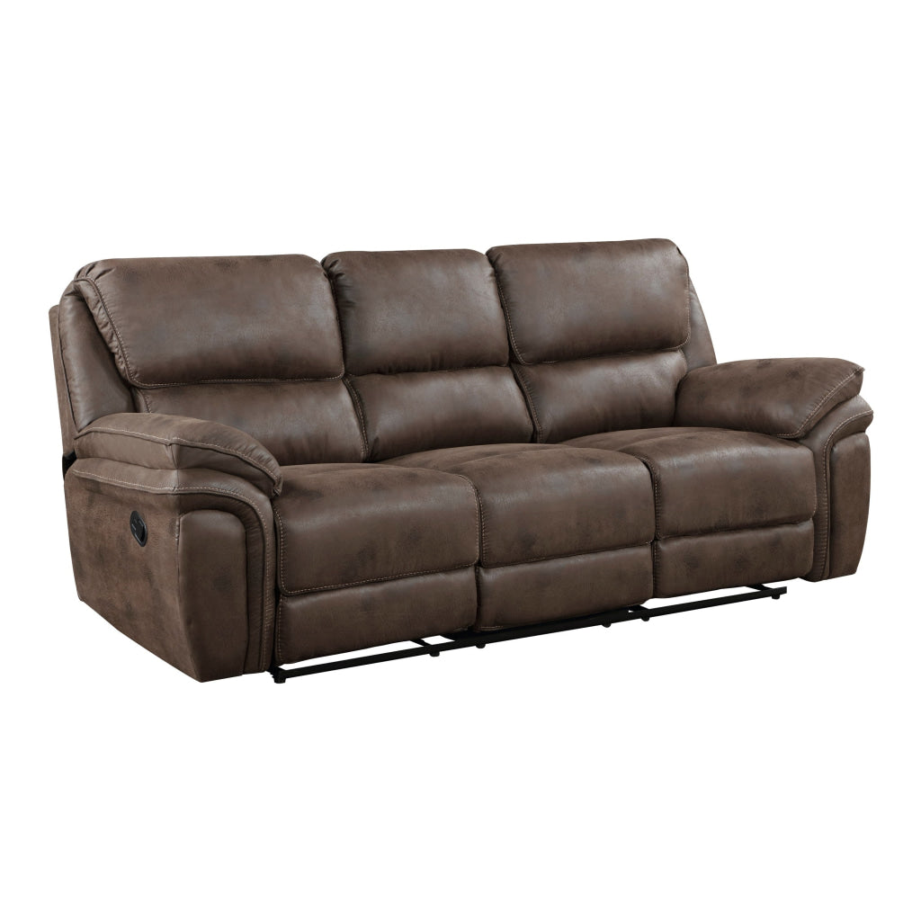 Tony 90 Inch Double Manual Recliner Sofa, Brown Microfiber, Solid Wood By Casagear Home