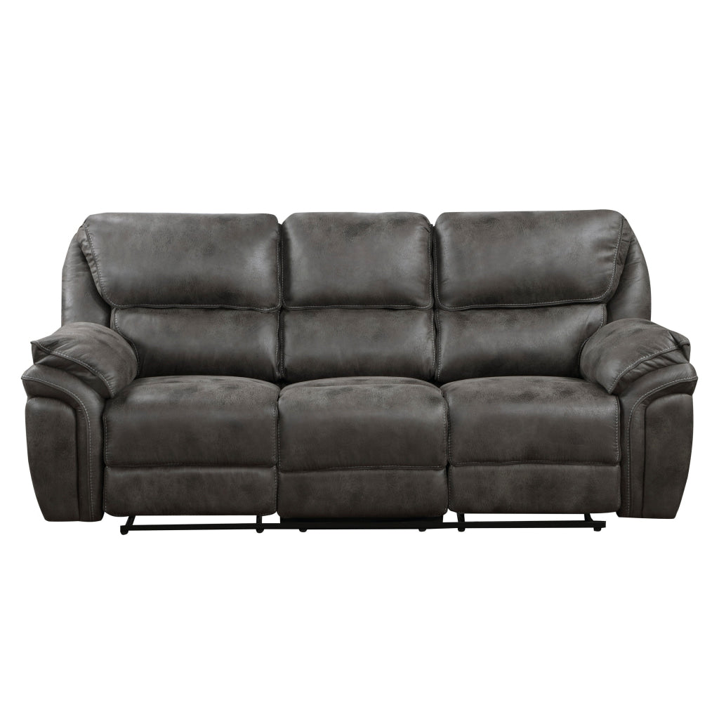 Tony 90 Inch Double Manual Recliner Sofa Gray Microfiber Solid Wood By Casagear Home BM314793