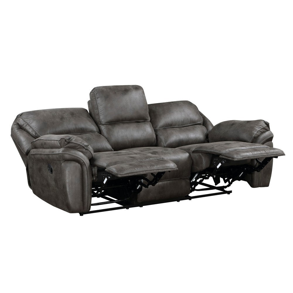 Tony 90 Inch Double Manual Recliner Sofa Gray Microfiber Solid Wood By Casagear Home BM314793