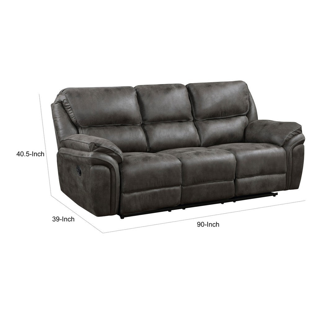 Tony 90 Inch Double Manual Recliner Sofa Gray Microfiber Solid Wood By Casagear Home BM314793