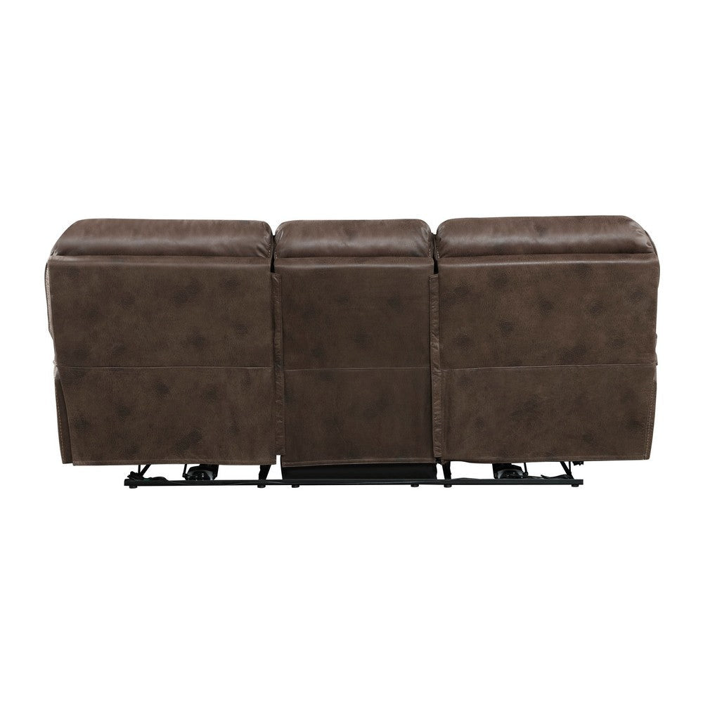 Tony 90 Inch Power Double Recliner Sofa USB Charging Port Brown Microfiber By Casagear Home BM314794