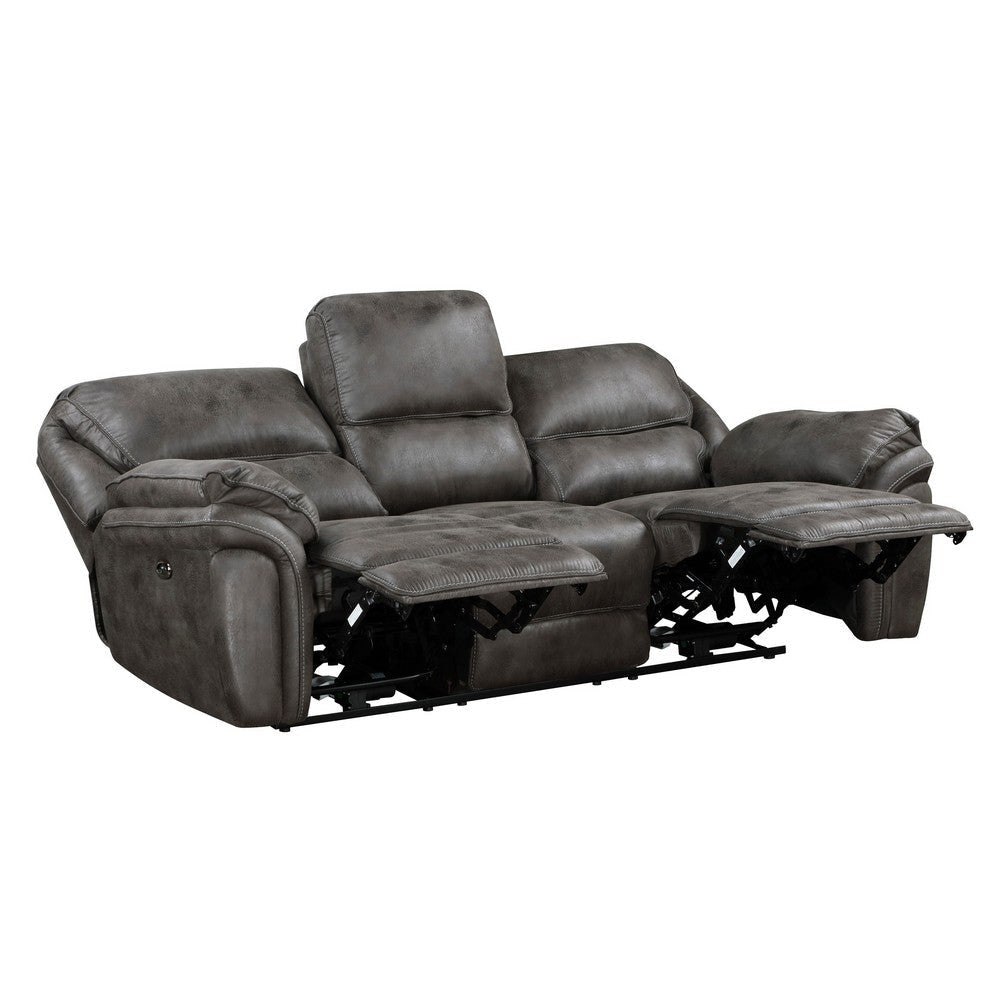 Tony 90 Inch Power Double Recliner Sofa Gray Microfiber USB Charging Port By Casagear Home BM314795