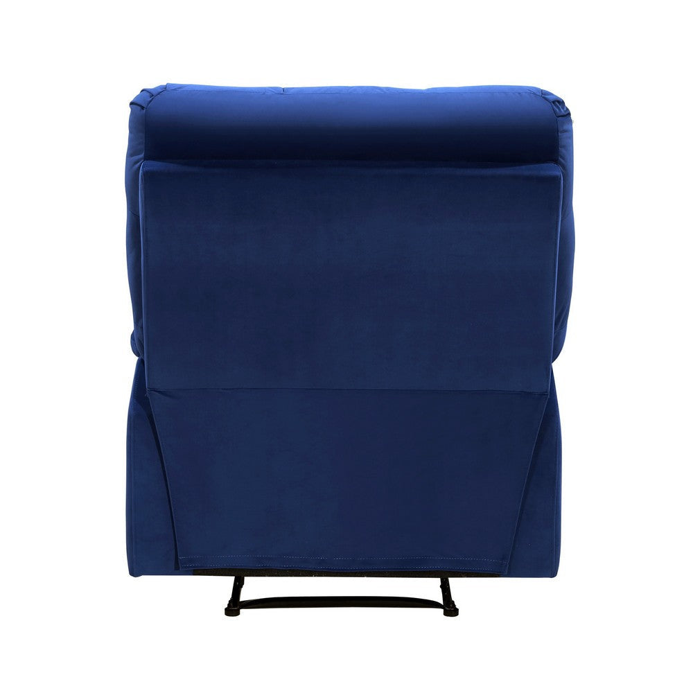 Patty 36 Inch Manual Recliner Chair Cushioned Blue Velvet Solid Wood By Casagear Home BM314797