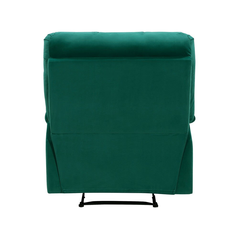 Patty 36 Inch Manual Recliner Chair Cushioned Green Velvet Solid Wood By Casagear Home BM314798