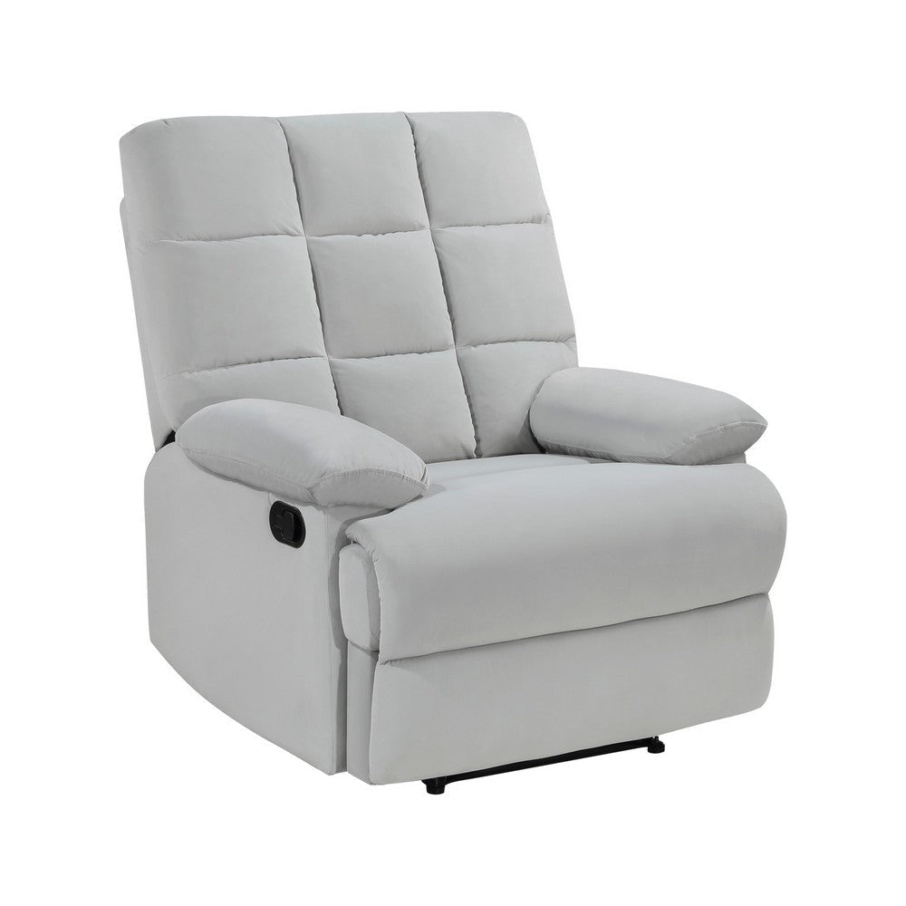 Patty 36 Inch Manual Recliner Chair Cushioned Light Gray Velvet Wood By Casagear Home BM314799