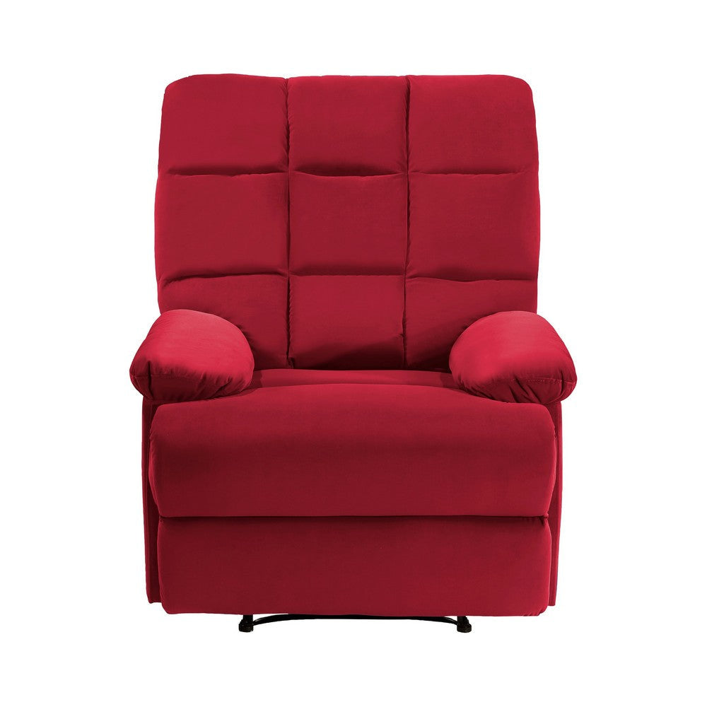 Patty 36 Inch Manual Recliner Chair Soft Cushion Red Velvet Solid Wood By Casagear Home BM314800