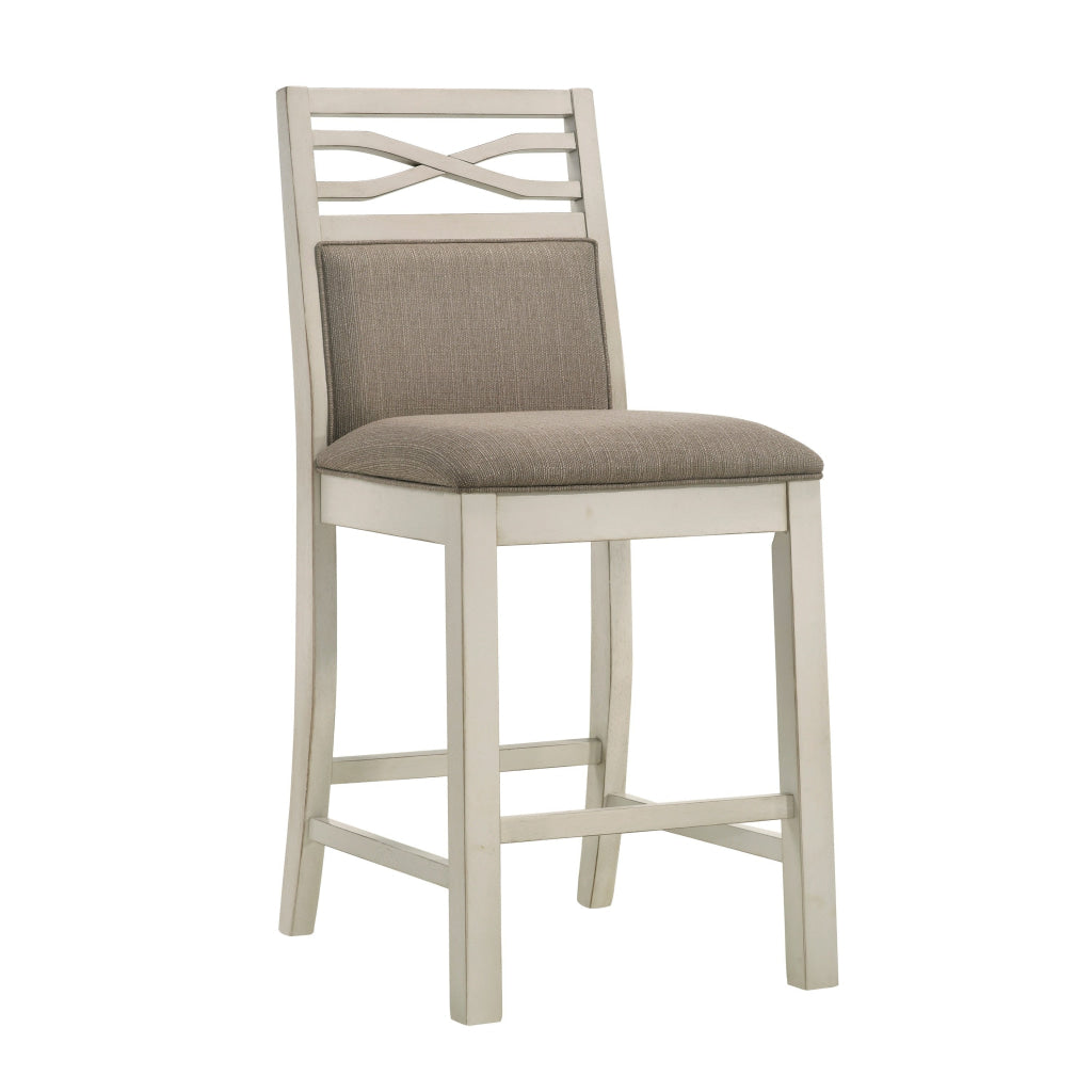 Marie 26 Inch Counter Height Chair Khaki Fabric Seat Back Beige Set of 2 By Casagear Home BM314802