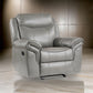 Max 42 Inch Manual Recliner Chair, Gray Faux Leather, Solid Wood, Metal By Casagear Home