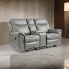 Max 80 Inch Dual Manual Recliner Loveseat, Cupholders, Gray Faux Leather By Casagear Home