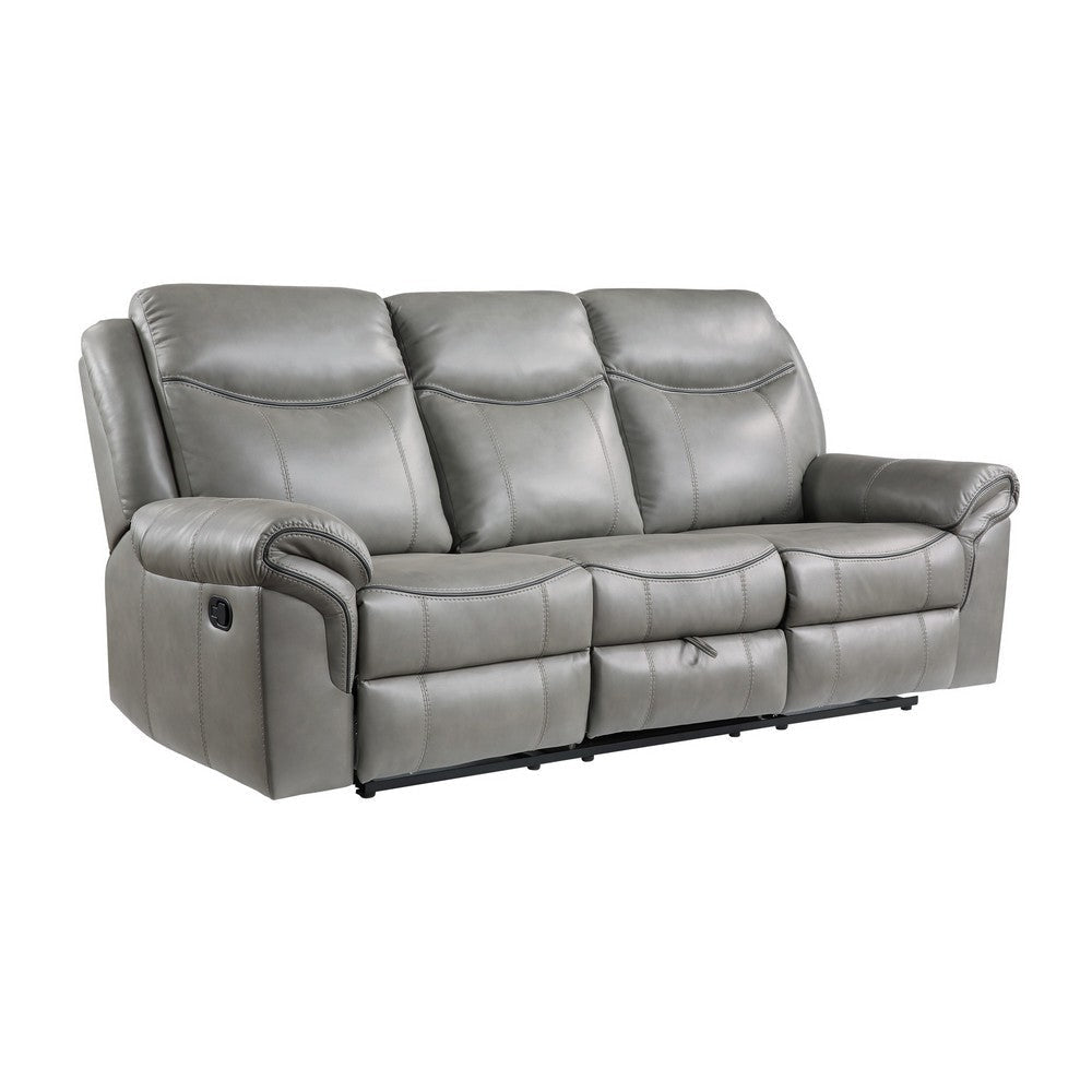 Max 80 Inch Dual Manual Recliner Sofa, Cupholders, USB, Gray Faux Leather By Casagear Home