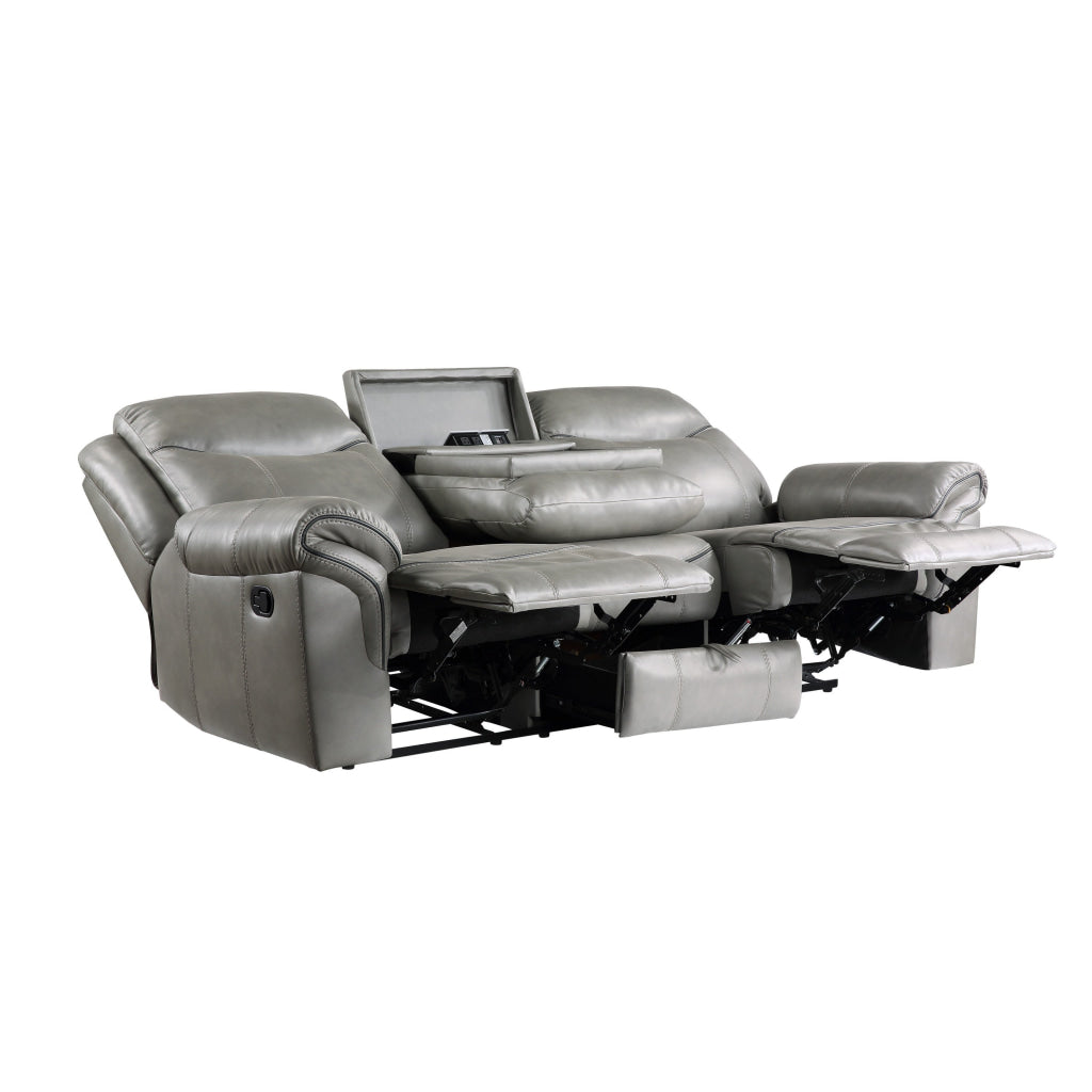 Max 80 Inch Dual Manual Recliner Sofa Cupholders USB Gray Faux Leather By Casagear Home BM314806