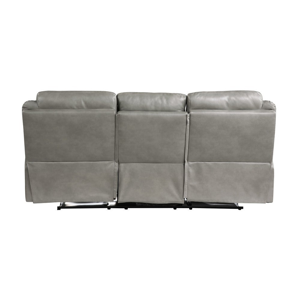 Max 80 Inch Dual Manual Recliner Sofa Cupholders USB Gray Faux Leather By Casagear Home BM314806