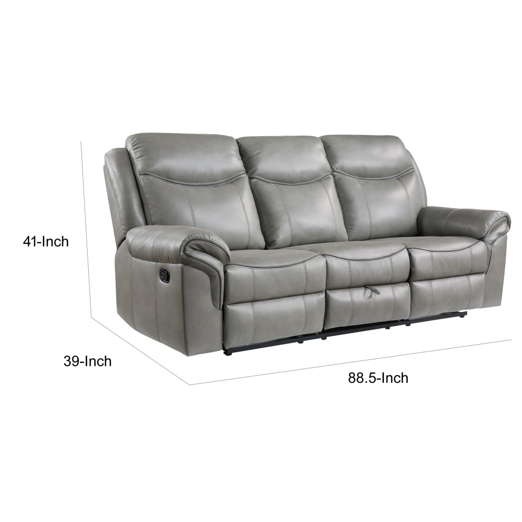 Max 80 Inch Dual Manual Recliner Sofa Cupholders USB Gray Faux Leather By Casagear Home BM314806