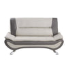 Elle 64 Inch Loveseat Beige Gray Faux Leather Metal Legs Solid Wood By Casagear Home BM314809