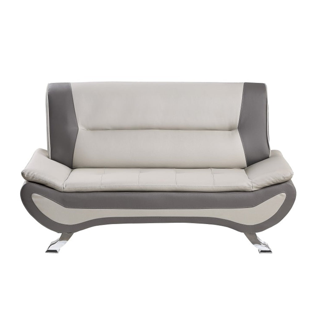 Elle 64 Inch Loveseat Beige Gray Faux Leather Metal Legs Solid Wood By Casagear Home BM314809