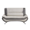 Elle 64 Inch Loveseat Beige Gray Faux Leather Metal Legs Solid Wood By Casagear Home BM314809