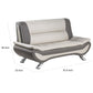 Elle 64 Inch Loveseat Beige Gray Faux Leather Metal Legs Solid Wood By Casagear Home BM314809