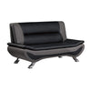 Elle 64 Inch Loveseat, Black, Gray Faux Leather, Metal Legs, Solid Wood By Casagear Home