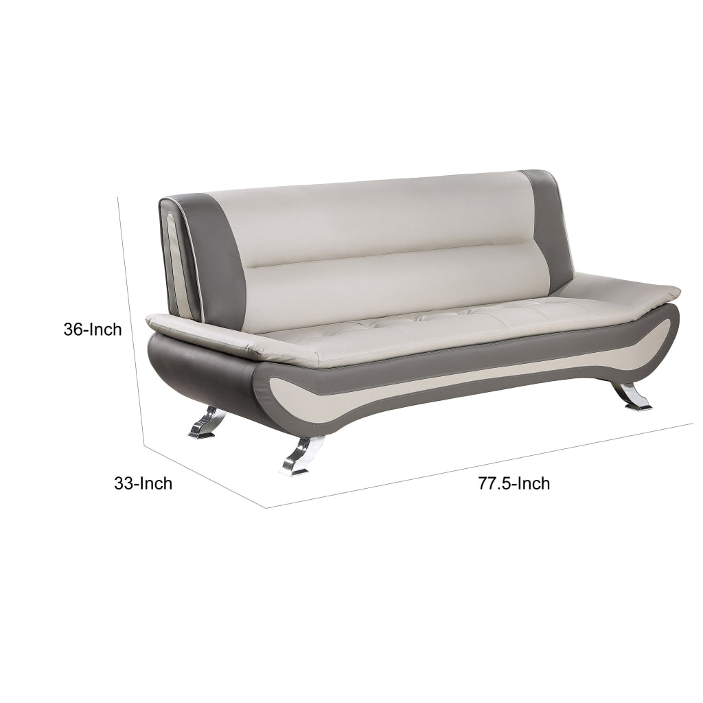 Elle 78 Inch Sofa Beige Gray Faux Leather Metal Legs Solid Wood Frame By Casagear Home BM314811