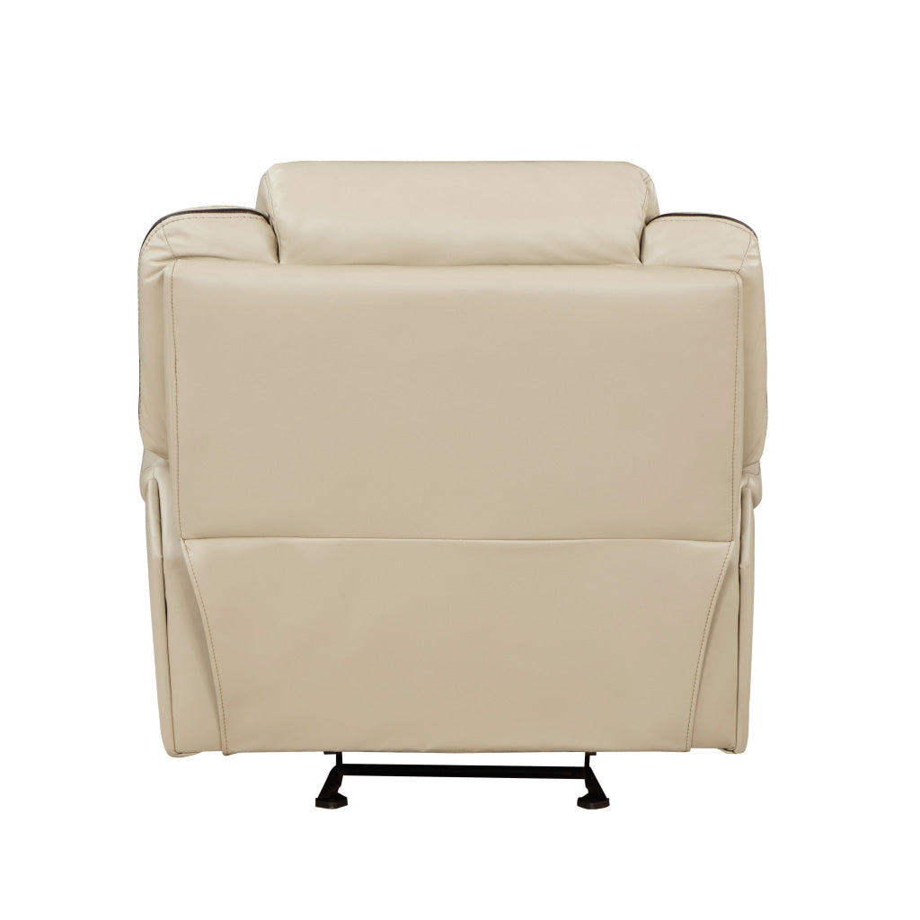 Millie 40 Inch Manual Recliner Chair Beige Faux Leather Solid Wood Metal By Casagear Home BM314815