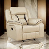 Millie 40 Inch Manual Recliner Chair, Beige Faux Leather, Solid Wood, Metal By Casagear Home