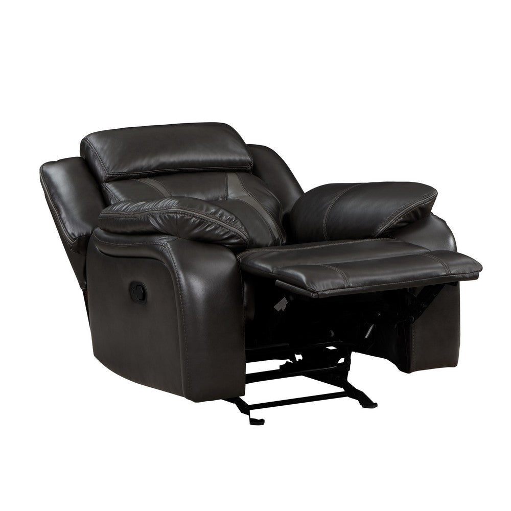 Millie 40 Inch Manual Recliner Chair Dark Gray Faux Leather Solid Wood By Casagear Home BM314816