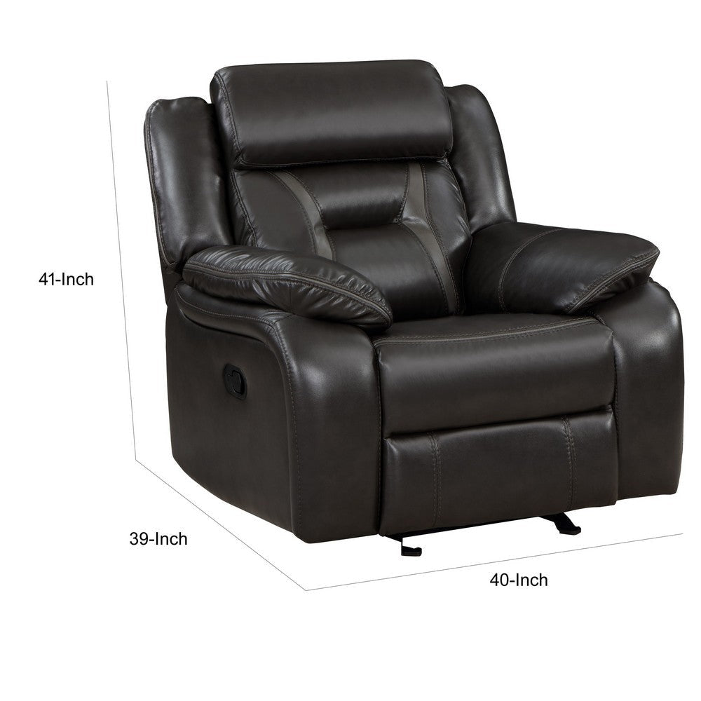 Millie 40 Inch Manual Recliner Chair Dark Gray Faux Leather Solid Wood By Casagear Home BM314816