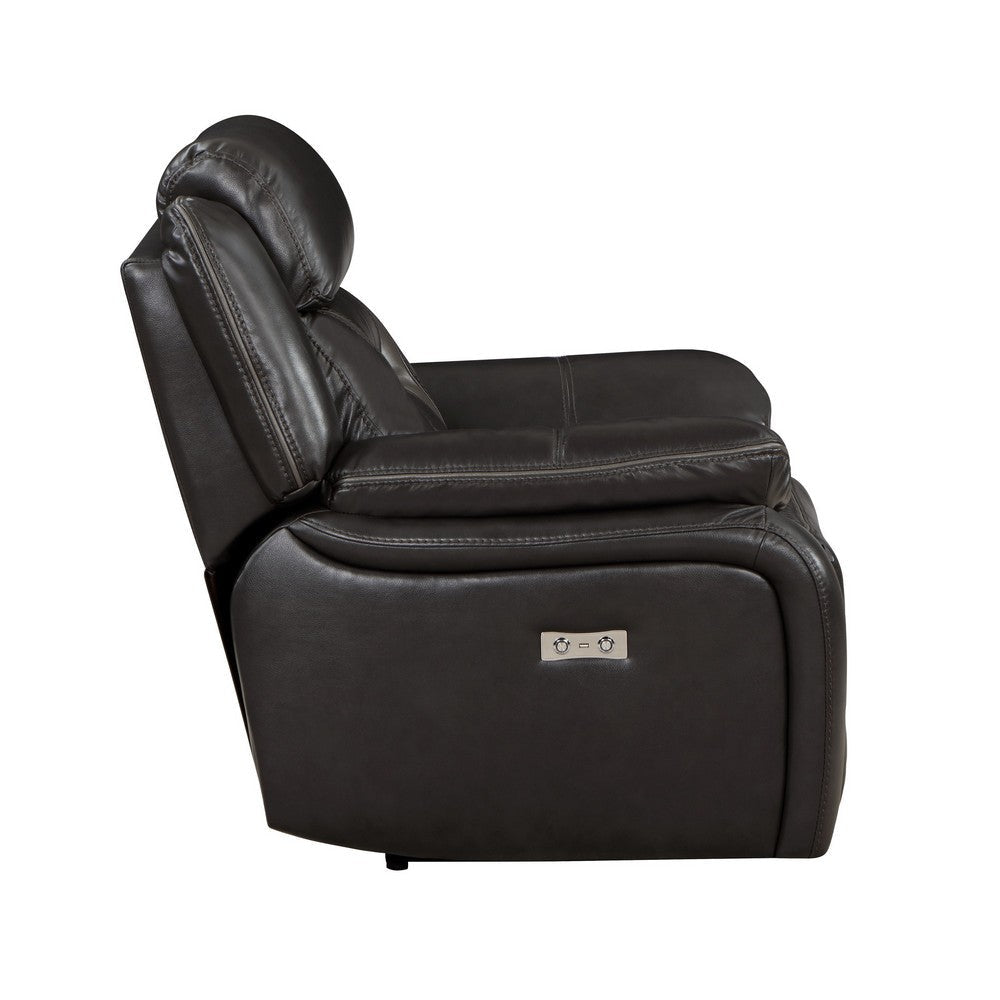 Millie 40 Inch Power Recliner Chair Dark Gray Faux Leather Solid Wood By Casagear Home BM314818