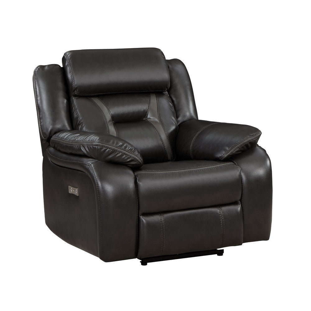 Millie 40 Inch Power Recliner Chair, Dark Gray Faux Leather, Solid Wood By Casagear Home