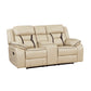 Millie 76 Inch Manual Dual Recliner Loveseat Cupholder Beige Faux Leather By Casagear Home BM314819