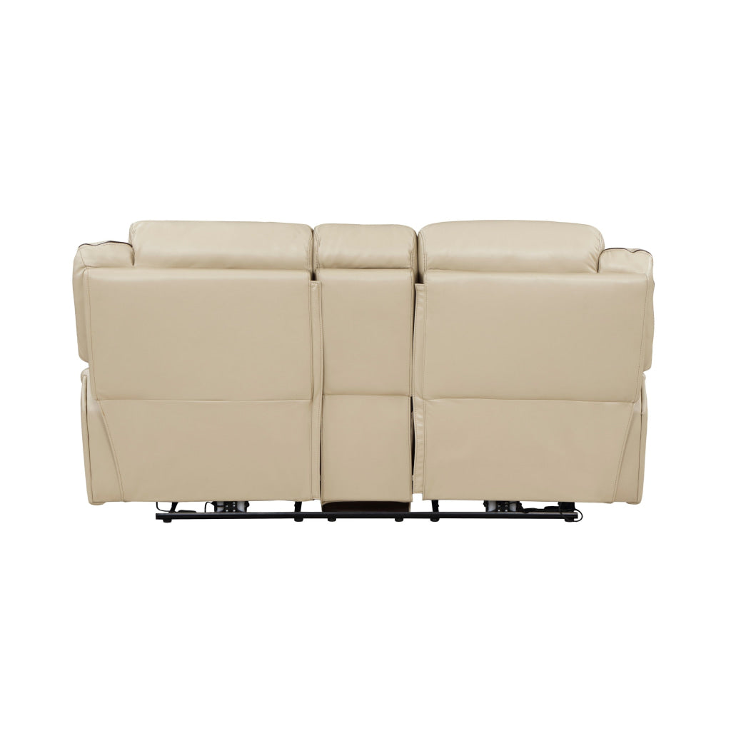 Millie 76 Inch Power Dual Recliner Loveseat Cupholders Beige Faux Leather By Casagear Home BM314821