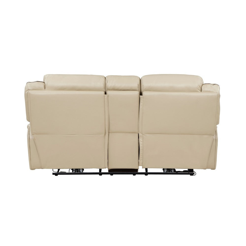 Millie 76 Inch Power Dual Recliner Loveseat Cupholders Beige Faux Leather By Casagear Home BM314821