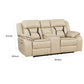 Millie 76 Inch Power Dual Recliner Loveseat Cupholders Beige Faux Leather By Casagear Home BM314821