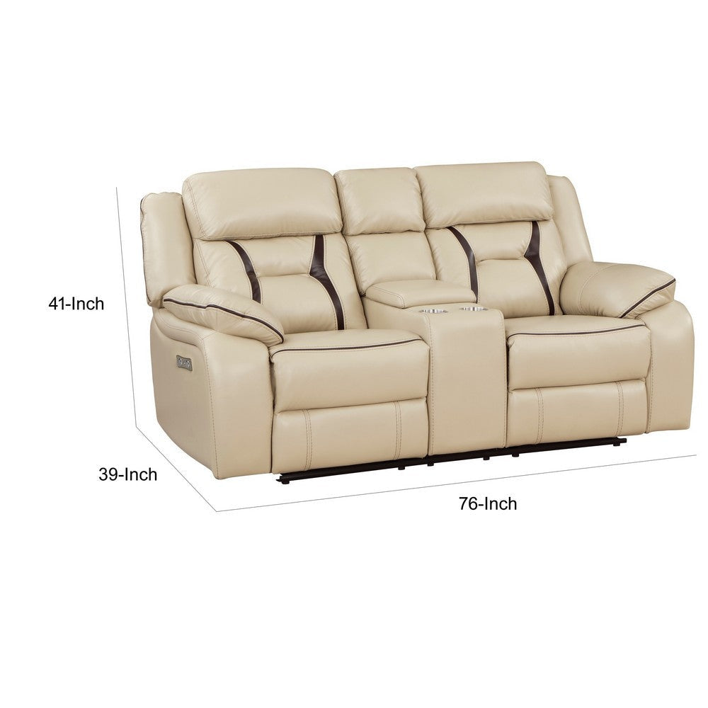 Millie 76 Inch Power Dual Recliner Loveseat Cupholders Beige Faux Leather By Casagear Home BM314821