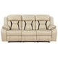 Millie 86 Inch Manual Dual Recliner Sofa Cushioned Beige Faux Leather By Casagear Home BM314823